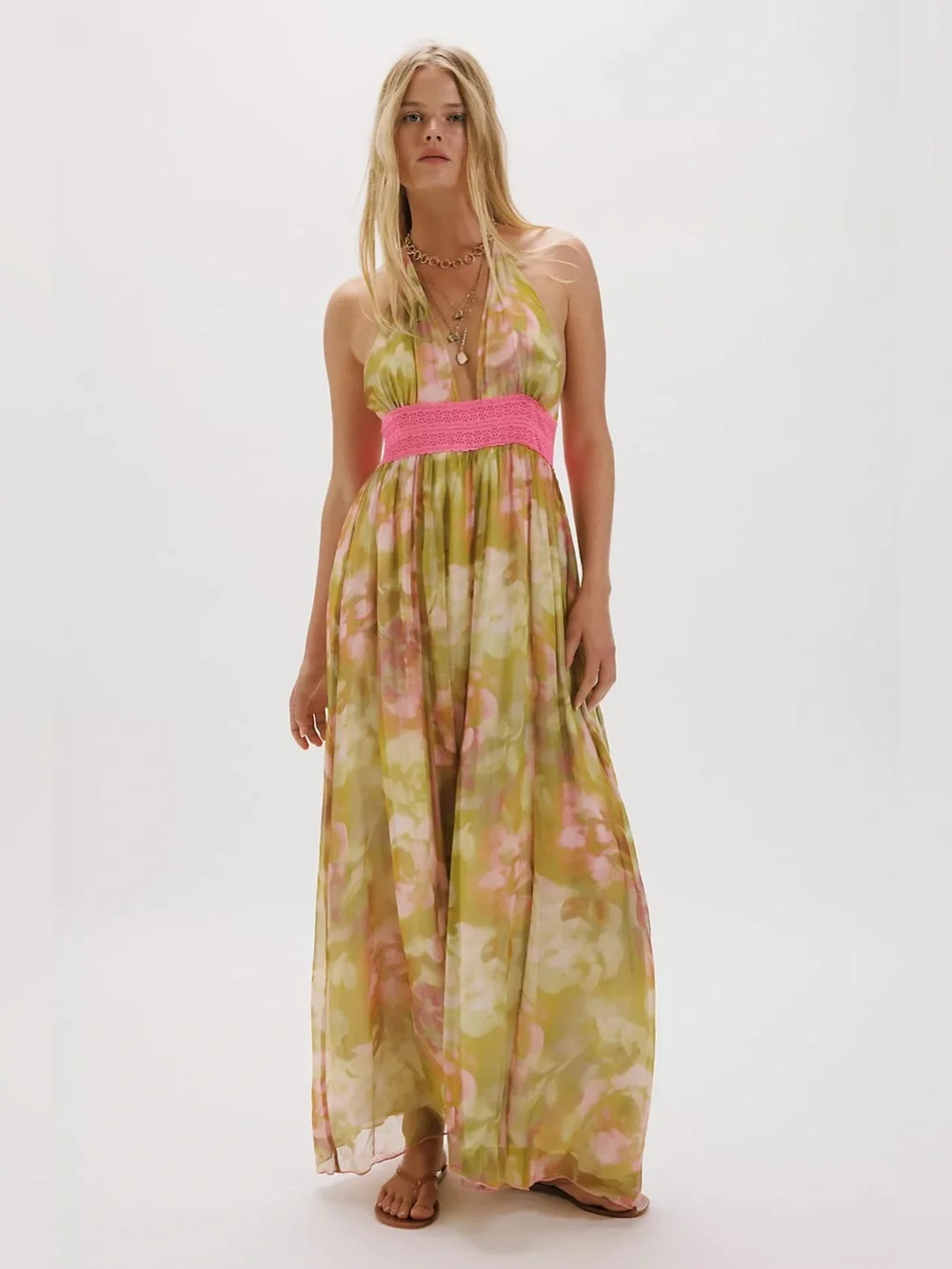 Free People Ultraviolet Haze Jumpsuit Blush Meadow Floral Halter Wide Leg NWT S